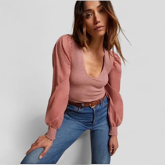 NATION LTD Della Smocked Puff Sleeve Top Kitten Heel Pink - Picture 3 of 12